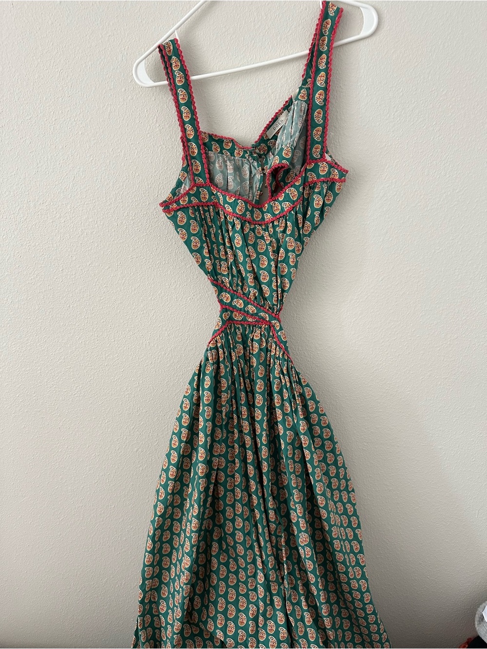 Doen Tasha Dress Green Sunrise Paisley Rare Cutout Printed Size XL - Picture 3 of 5